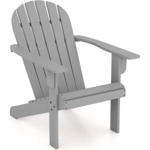 imageGiantex Acacia Wood Adirondack Chair  Outdoor Fire Pit Chair with 105 Inclined Seat High Backrest 4quot Wide Armrests Patio Lounge Chair for Outside Lawn Backyard Garden Deck Porch 1 WhiteGrey
