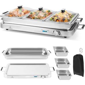 imageGiantex Buffet Server ampamp Electric Food Warmer 2in1 Food Warming Tray Adjustable Temperature 3 Food Pans with Lids Dishwasher Safe 8 QT Stainless Steel Chafing Dishes for Parties Holiday Events26L x 14W x 65H