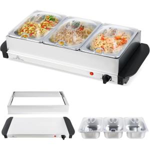 imageGiantex Buffet Server ampamp Electric Food Warmer 2in1 Food Warming Tray Adjustable Temperature 3 Food Pans with Lids Dishwasher Safe 8 QT Stainless Steel Chafing Dishes for Parties Holiday Events21L x 10W x 6H