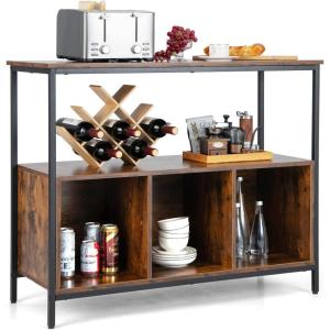 imageGiantex Buffet Sideboard Wooden Cupboard Kitchen Pantry wSpacious Countertop Large Open Shelf 3 Cube Storage Cabinet Sturdy Rustproof Steel Frame Modern Stationary Island BlackBrownblack