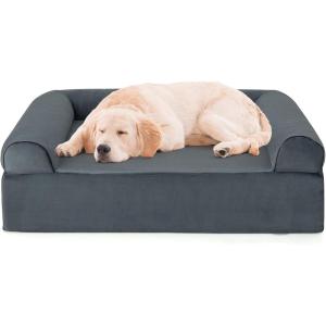 imageGiantex Cooling Gel Dog Bed for Large Dogs 40quot L Memory Foam Dog Sofa Bed with Washable Cover Removable Bolsters NonSlip Bottom Pet Couch Dog Crate Mat for Puppies Dogs up to 95 lbs GrayGray