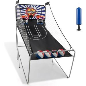 imageGiantex Foldable Basketball Arcade Game 8 Game Options Electronic Double Shot 2 Player w 4 Balls and LED Scoring System Indoor Basketball Game for Kids Adults Black ampamp SilverBlueWhite