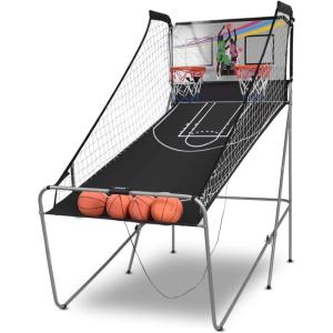 imageGiantex Foldable Basketball Arcade Game 8 Game Options Electronic Double Shot 2 Player w 4 Balls and LED Scoring System Indoor Basketball Game for Kids Adults Black ampamp SilverRedBlack