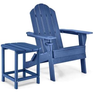 imageGiantex Folding Adirondack Chair Set HDPE Weather Resistant Fire Pit Chair Set with 18Inch Outdoor Side Table Cup Holder Lounge Set for Outside Deck Backyard Porch Poolside WhiteNavy