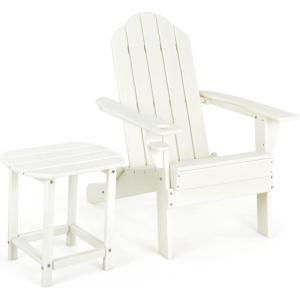 imageGiantex Folding Adirondack Chair Set HDPE Weather Resistant Fire Pit Chair Set with 18Inch Outdoor Side Table Cup Holder Lounge Set for Outside Deck Backyard Porch Poolside WhiteWhite