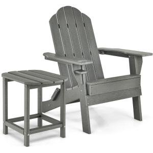 imageGiantex Folding Adirondack Chair Set HDPE Weather Resistant Fire Pit Chair Set with 18Inch Outdoor Side Table Cup Holder Lounge Set for Outside Deck Backyard Porch Poolside WhiteGrey