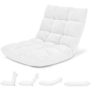 imageGiantex Folding Floor Chair with Back Support 14 Adjustable Position Padded Sleeper Bed Couch Recliner Gaming Floor Chairs for Adults Meditation Living Room GreyWhite