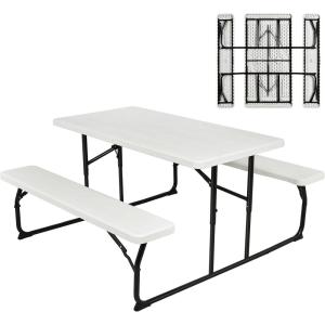 imageGiantex Folding Picnic Table Bench Set Outdoor Dining Table Set Large Camping Table for Patio Lawn Garden Poolside Portable Picnic Tables Weather Resistant Metal Frame Folding Legs Design GrayWhite