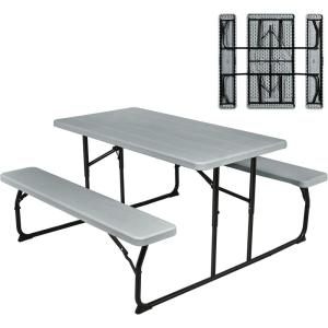 imageGiantex Folding Picnic Table Bench Set Outdoor Dining Table Set Large Camping Table for Patio Lawn Garden Poolside Portable Picnic Tables Weather Resistant Metal Frame Folding Legs Design GrayGrey
