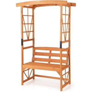 imageGiantex Garden Arbor with Bench  Wooden Garden Arch Trellis for Climbing Plants Vines 2Person Outdoor Bench 48W x 75H Patio Archway for Lawn Wedding Party Ceremony Backyard DecorHoney Brown