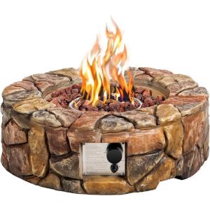 imageGiantex Gas Fire Pit 28 Inch 40000 BTU Propane Fire Pit Outdoor wNatural Stone Cover ETL Certification StainlessSteel Gas Burner wElectronic Ignition Lava Rock BrownBrown