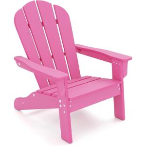 imageGiantex HDPE Kids Adirondack Chair  AllWeather Lawn Toddler Chair with Ergonomic Design Childrens Outdoor Chair for Toddlers Ages 38 Kids Patio Furniture for Deck Garden 1 PinkPink