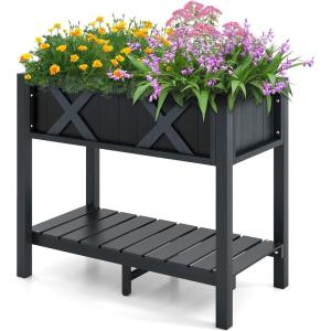 imageGiantex HIPS Raised Garden Bed Elevated Planter Box wLegs Storage Shelf Drainage Holes WeatherProof Standing Raised Beds for Backyard Porch Balcony Flower Herb Blue 44quot x 18quot x 29quotBlack