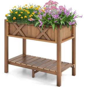 imageGiantex HIPS Raised Garden Bed Elevated Planter Box wLegs Storage Shelf Drainage Holes WeatherProof Standing Raised Beds for Backyard Porch Balcony Flower Herb Blue 44quot x 18quot x 29quotCoffee