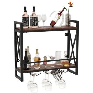 imageGiantex Industrial Wall Mounted Wine Rack 3Tier Metal Hanging Wine Bottle Glass Rack w 16Bottle Holders Heavy Duty Wall Wine Floating Shelves for Home Bar Kitchen Dining Room Rustic Brown235 x 8 x 215