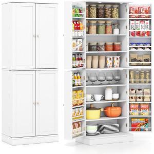 imageGiantex Kitchen Pantry Cabinet 655quot Tall Kitchen Hutch w8Tier Storage Cabinet 16Tier Door Shelves ampamp Adjustable Shelves 4Door Freestanding Buffet Sideboard for Dining Room Living Room WhiteWhite