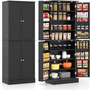 imageGiantex Kitchen Pantry Cabinet 655quot Tall Kitchen Hutch w8Tier Storage Cabinet 16Tier Door Shelves ampamp Adjustable Shelves 4Door Freestanding Buffet Sideboard for Dining Room Living Room WhiteBlack