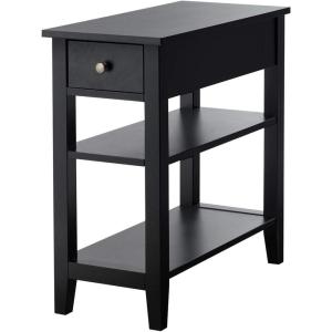 imageGiantex Narrow End Table Small Side Table with Drawer and Shelf Wood Accent Sofa Table Skinny Nightstand for Small Space Living Room Bedroom 1 BlackBlack