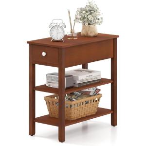 imageGiantex Narrow End Table Small Side Table with Drawer and Shelf Wood Accent Sofa Table Skinny Nightstand for Small Space Living Room Bedroom 1 BlackBrown