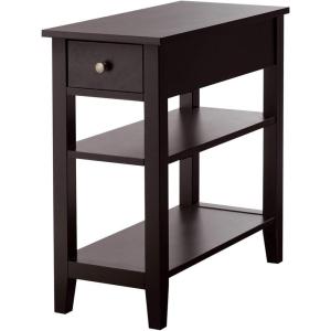 imageGiantex Narrow End Table Small Side Table with Drawer and Shelf Wood Accent Sofa Table Skinny Nightstand for Small Space Living Room Bedroom 1 BlackEspresso
