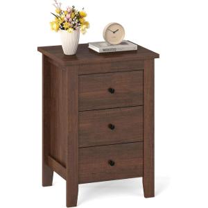 imageGiantex Nightstands Set of 2 with 3 Drawers Wood Walnut Night Stand Bedside Table wStorage Drawer ampamp Round Metal Knobs Vintage End Side Table for Dorm Bedroom Small Spaces 145quot D x 18quot W x 26quot HWalnut