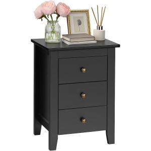 imageGiantex Nightstands Set of 2 with 3 Drawers Wood Walnut Night Stand Bedside Table wStorage Drawer ampamp Round Metal Knobs Vintage End Side Table for Dorm Bedroom Small Spaces 145quot D x 18quot W x 26quot HBlack