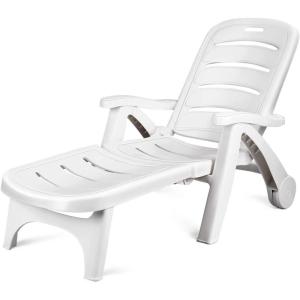 imageGiantex Patio Chaise Lounge Recliner on Wheels Folding Deck Chair with Armrests 5 Adjustable Positions for Poolside Yard Garden Rolling Outdoor Lounger Sunbathing Beach Chair1 GrayWhite