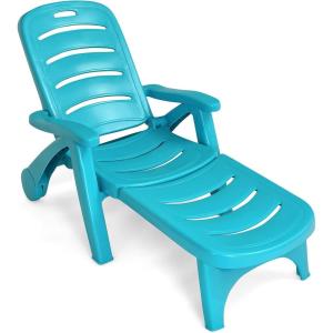 imageGiantex Patio Chaise Lounge Recliner on Wheels Folding Deck Chair with Armrests 5 Adjustable Positions for Poolside Yard Garden Rolling Outdoor Lounger Sunbathing Beach Chair1 GrayTurquoise