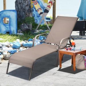 imageGiantex Patio Lounge Chair Outdoor Chaise Lounge with 5 Adjustable Backrest Sturdy Metal Frame Sunbathing Recliner Tanning Chairs for Outside Beach Yard Balcony Poolside BrownBrown
