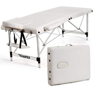 imageGiantex Portable Massage Table 84inch Folding Lash Bed Aluminium Frame Height Adjustable 2 Fold Professional Facial Salon Tattoo Massage Bed Face Cradle Armrests Headrest Carrying Bag BlackWhite