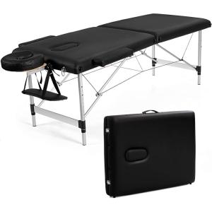imageGiantex Portable Massage Table 84inch Folding Lash Bed Aluminium Frame Height Adjustable 2 Fold Professional Facial Salon Tattoo Massage Bed Face Cradle Armrests Headrest Carrying Bag BlackBlack