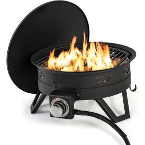 imageGiantex Portable Propane Fire Pit 17quot Small Outdoor Fire Bowl wFoldable Legs Round Fireplace with Lid Removable Grill Carry Bag Lava Rocks 58000 BTU Smokeless Gas Firepit for Outdoor Camping