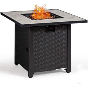 imageGiantex Propane Fire Pit Table 30 inch 50000 BTU Square Gas Firepits wCeramic Tabletop Emboss Gas Heater wLava Rock Waterproof Cover ETL and CSA Certification for OutsideBlack ampamp GrayBlack  Gray