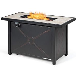 imageGiantex Propane Fire Pit Table 42 Inch 60000 BTU Rectangular Gas Fire Table wWaterproof Cover Outdoor Electronic Ignition Firepit Table wLava Rock for Courtyard Balcony Garden TerraceBlackNatural