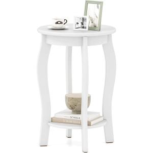imageGiantex Round End Table Wooden Side Table with Storage Shelf Small Nightstand with Solid Wood Legs 2Tier Accent Table for Living Room Bedroom 2 WalnutWhite
