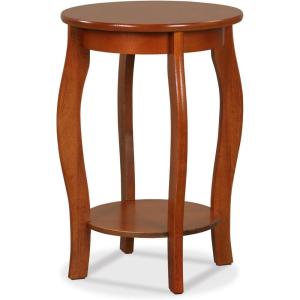 imageGiantex Round End Table Wooden Side Table with Storage Shelf Small Nightstand with Solid Wood Legs 2Tier Accent Table for Living Room Bedroom 2 WalnutWalnut