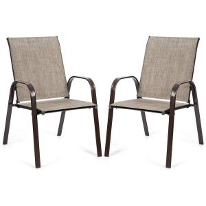 imageGiantex Set of 2 Patio Chairs Outdoor Camping Chairs with Breathable Fabric 2 Piece Garden Chairs with Armrest High Backrest for Garden Patio Pool Beach Yard Space Saving BlackGrey