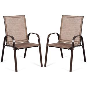 imageGiantex Set of 2 Patio Chairs Outdoor Camping Chairs with Breathable Fabric 2 Piece Garden Chairs with Armrest High Backrest for Garden Patio Pool Beach Yard Space Saving BlackBrown