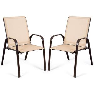 imageGiantex Set of 2 Patio Chairs Outdoor Camping Chairs with Breathable Fabric 2 Piece Garden Chairs with Armrest High Backrest for Garden Patio Pool Beach Yard Space Saving BlackCoffee