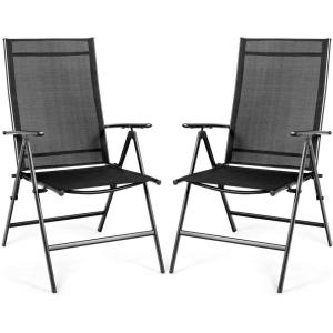 imageGiantex Set of 2 Patio Dining Chairs Folding Outdoor Chairs Portable Camping Chairs with Breathable Fabric Foldable Chairs with Armrest High Backrest for Garden Patio Pool Beach Yard BlackCharcoal Gray