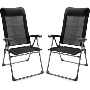 imageGiantex Set of 2 Patio Dining Chairs Folding Patio Chairs Outdoor Lawn Chairs with Adjustable Backrest and Headrest Sling Camping Chairs Portable Armchair for Porch Poolside Garden BackyardBlack