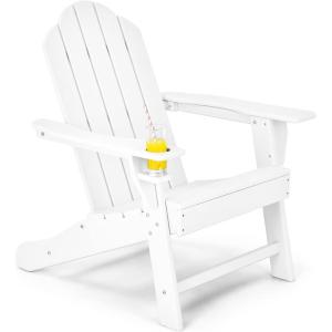 imageGiantex Set of 4 Adirondack Chair Outdoor Fire Pit Chairs HDPE Weather Resistant Patio Chair for CampfireDeck Garden Yard Lawn Furniture Porch and Lawn Seating Composite ChairsWhite