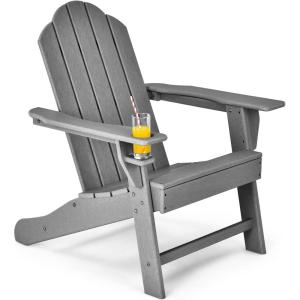 imageGiantex Set of 4 Adirondack Chair Outdoor Fire Pit Chairs HDPE Weather Resistant Patio Chair for CampfireDeck Garden Yard Lawn Furniture Porch and Lawn Seating Composite ChairsGrey