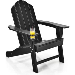 imageGiantex Set of 4 Adirondack Chair Outdoor Fire Pit Chairs HDPE Weather Resistant Patio Chair for CampfireDeck Garden Yard Lawn Furniture Porch and Lawn Seating Composite ChairsBlack