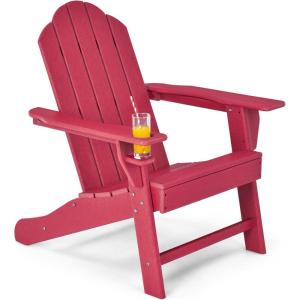 imageGiantex Set of 4 Adirondack Chair Outdoor Fire Pit Chairs HDPE Weather Resistant Patio Chair for CampfireDeck Garden Yard Lawn Furniture Porch and Lawn Seating Composite ChairsRed