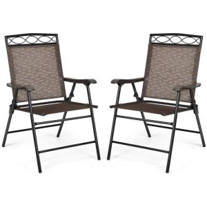 imageGiantex Set of 4 Patio Folding dining chairs for Camping Beach Backyard Deck Portable wArmrest and Metal Frame 4Pack BrownBrown