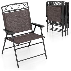 imageGiantex Set of 4 Patio Folding dining chairs for Camping Beach Backyard Deck Portable wArmrest and Metal Frame 4Pack BrownDark Brown