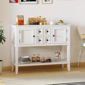 imageGiantex Sideboard Buffet Cabinet with Storage 42 Wood Credenza Accent Coffee Bar Cabinet with Open Shelf 2 Drawers ampamp 2 Doors Buffet Table for Entryway Kitchen Living Room Hallway WhiteWhite
