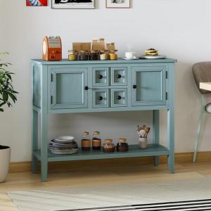 imageGiantex Sideboard Buffet Cabinet with Storage 42 Wood Credenza Accent Coffee Bar Cabinet with Open Shelf 2 Drawers ampamp 2 Doors Buffet Table for Entryway Kitchen Living Room Hallway WhiteAqua Blue