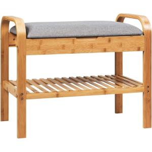 imageGiantex Small Entryway Bench with Storage 2Tier Bamboo Shoe Rack Bench with Flip Top Storage Space and Padded Cushion Shoe Organizer for Entryway Living Room Hallway BedroomNaturalNatural